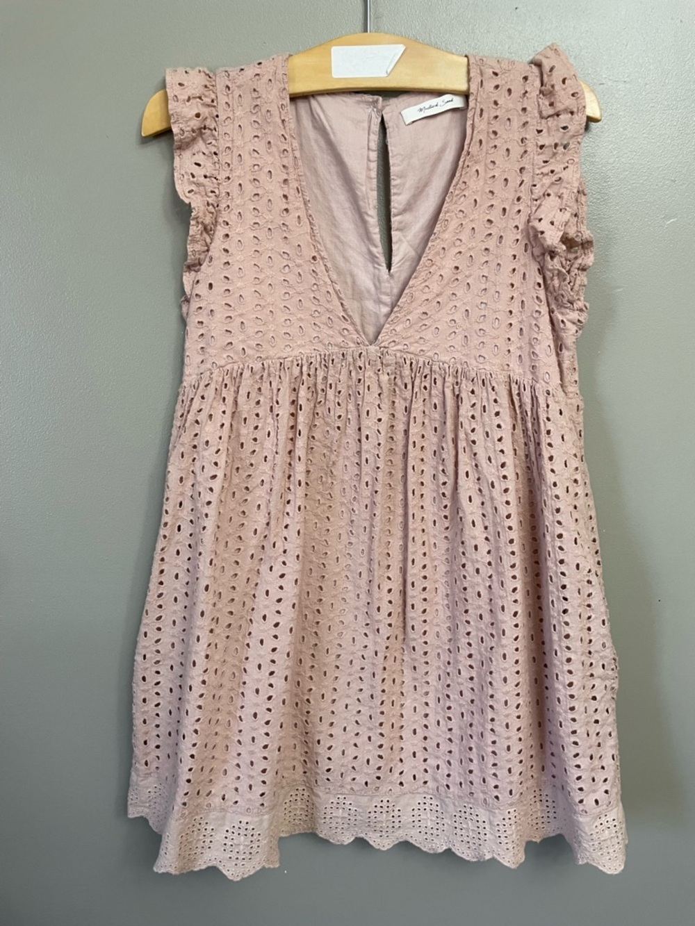 Mustard Seed Eyelet Romper Dress peachish tan size Small